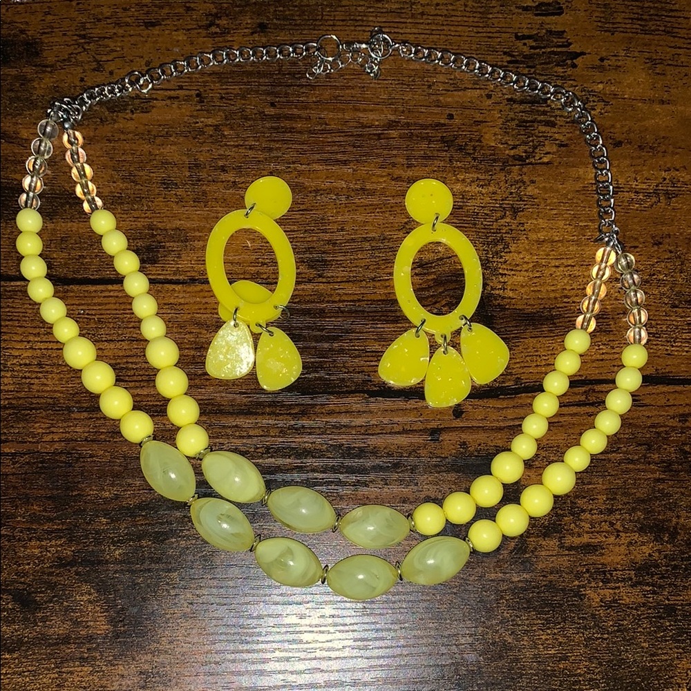 Yellow Beaded Necklace and Earring Set